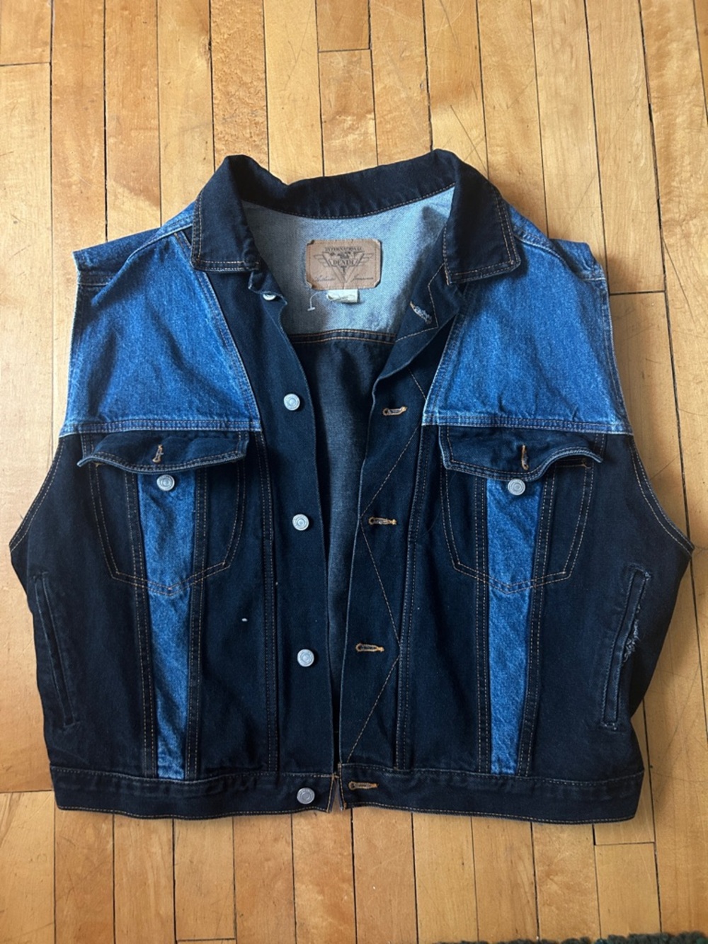 Men's Two-Tone Denim Vest in Dark and Medium Blue